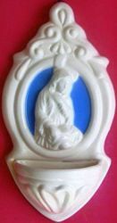 Picture of Virgin Mary Annunciation Holy Water Stoup cm 22 (8,7 in) Bas relief Glazed Ceramic Della Robbia