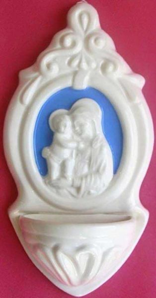 Immagine di Madonna con Bambino Acquasantiera 22 cm ceramica Della Robbia