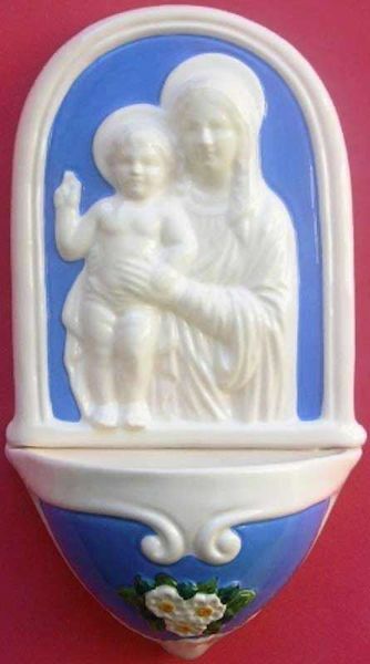 Picture of Madonna and Child Holy Water Stoup 26 cm (10,2 inch) Della Robbia ceramic