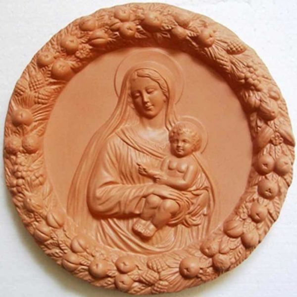 Immagine di Madonna con Bambino Tondo da Muro diam. cm 25 (9,8 in) Bassorilievo Terracotta