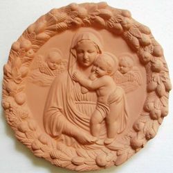 Immagine di Madonna con Bambino e Angeli Tondo da Muro diam. cm 32 (12,6 in) Bassorilievo Terracotta