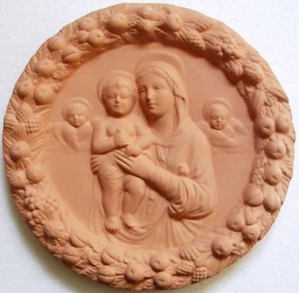 Immagine di Madonna con Bambino e Angeli Tondo da Muro diam. cm 25 (9,8 in) Bassorilievo Terracotta