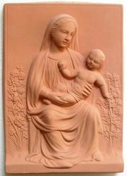 Picture of Madonna and Child with Flowers Wall Panel cm 30x21 (11,8x8,3 in) Bas-relief Terracotta