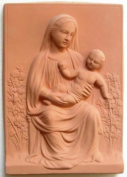 Immagine di Madonna con Bambino e Fiori Quadro da Muro cm 30x21 (11,8x8,3 in) Bassorilievo Terracotta