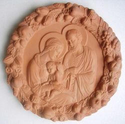 Immagine di Sacra Famiglia Tondo da Muro diam. cm 38 (15 in) Bassorilievo Terracotta