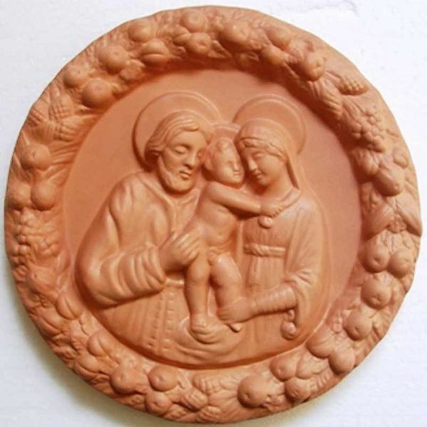 Immagine di Sacra Famiglia Tondo da Muro diam. cm 25 (9,8 in) Bassorilievo Terracotta