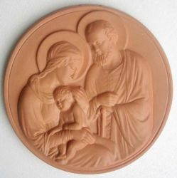 Immagine di Sacra Famiglia Tondo da Muro diam. cm 28 (11 in) Bassorilievo Terracotta