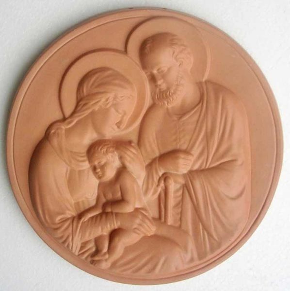 Immagine di Sacra Famiglia Tondo da Muro diam. cm 28 (11 in) Bassorilievo Terracotta
