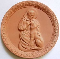 Picture of St. Francis and the Wolf Wall Tondo diam. cm 30 (11,8 in) Bas-relief Terracotta