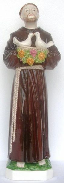 Immagine di Statua San Francesco e le Tortore 60 cm ceramica Deruta dipinta