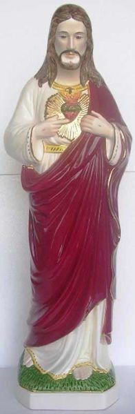 Immagine di Statua Sacro Cuore di Gesù 80 cm ceramica Deruta dipinta