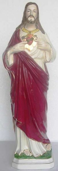 Imagen de Estatua Sagrado Corazón de Jesús cm 60 (23,6 in) Cerámica vidriada de Deruta pintada a mano