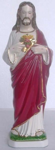 Imagen de Estatua Sagrado Corazón de Jesús cm 24 (9,4 in) Cerámica vidriada de Deruta pintada a mano