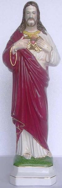 Immagine di Statua Sacro Cuore di Gesù 50 cm ceramica Deruta dipinta