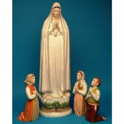 Picture of Set 4 Statues Our Lady of the Holy Rosary & Three Shepherd Children of Fatima cm 100 (39,4 in) and cm 40 (15,7 in) Hand-painted glazed Ceramic of Deruta