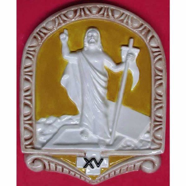 Picture of Via Crucis 14 or 15 Stations 26x20 cm (10,2x7,9 inch) yellow Della Robbia ceramic 
