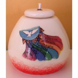 Picture of Set 4 Liquid Wax Lanterns Confirmation cm 8x8 (3,1x3,1 in) Seven Gifts of the Holy Spirit Ceramic Oil Lamps