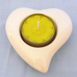 Picture of Set of 4 Votive Candle Lamps cm 8 (3,1 in) Heart Tealight Ceramic Lanterns White