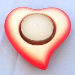 Picture of Set of 4 Votive Candle Lamps cm 8 (3,1 in) Heart Tealight Ceramic Lanterns Red