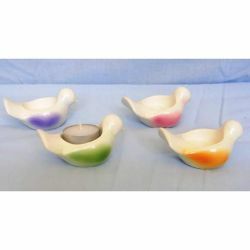 Picture of Set of 4 Votive Candle Lamps cm 9 (3,5 in) Dove of Peace Ceramic Lanterns Liturgical Colors