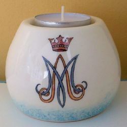 Picture of Set of 4 Votive Candle Lamps Confirmation cm 8x6 (3,1x2,4 in) Marian Symbol Ceramic Lanterns
