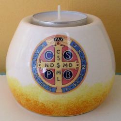 Picture of Set of 4 Votive Candle Lamps Confirmation cm 8x6 (3,1x2,4 in) Sacred Symbols Ceramic Lanterns