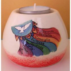 Picture of Set of 4 Votive Candle Lamps Confirmation cm 8x6 (3,1x2,4 in) Seven Gifts of the Holy Spirit Ceramic Lanterns