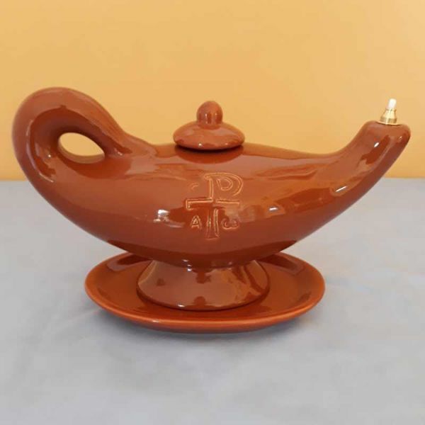 Immagine di Lampada Aladino Votiva Cera Liquida cm 26 (10,2 in) Simbolo Pax Lucerna Ceramica