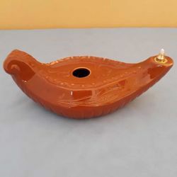 Picture of Liquid Wax Votive Lantern cm 22 (8,7 in) Fish and Ears of Corn Ceramic Oil Lamp
