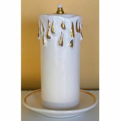 Picture of Liquid Wax Votive Lantern cm 11x15 (4,3x5,9 in) Candle Ceramic Oil Lamp White Gold Thread