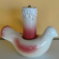 Picture of Liquid Wax Votive Lantern cm 25 (9,8 in) Dove of Peace and Candle Ceramic Oil Lamp Red