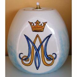 Picture of Liquid Wax Votive Lantern cm 17x17 (6,7x6,7 in) Marian Symbol Ceramic Oil Lamp