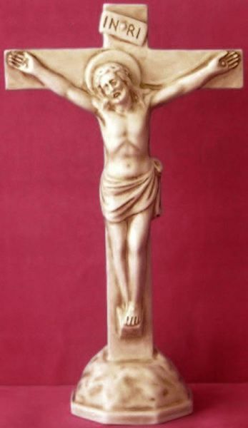 Picture of Ivory desktop Crucifix with pedestal 35 cm (13,8 inch) Deruta ceramic