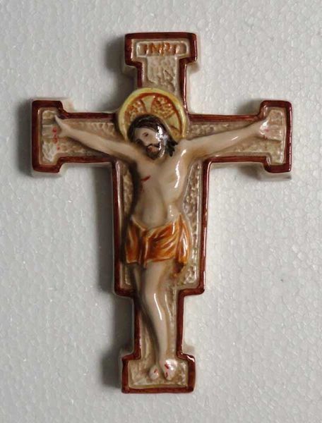 Picture of Wall Crucifix Pisano style cm 11x15 (4,3x5,9 in) in Ceramic of Deruta (Italy)