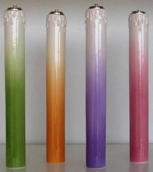 Picture of Set of 4 Liquid Wax Liturgical Colors Altar Lanterns cm 3,2x25 (1,2x9,8 in) Candle Ceramic Oil Lamps