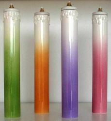 Picture of Set of 4 Liquid Wax Liturgical Colors Altar Lanterns cm 4x25 (4x9,8 in) Candle Ceramic Oil Lamps