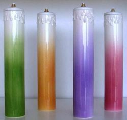 Picture of Set of 4 Liquid Wax Liturgical Colors Altar Lanterns cm 5x25 (2,0x9,8 in) Candle Ceramic Oil Lamps