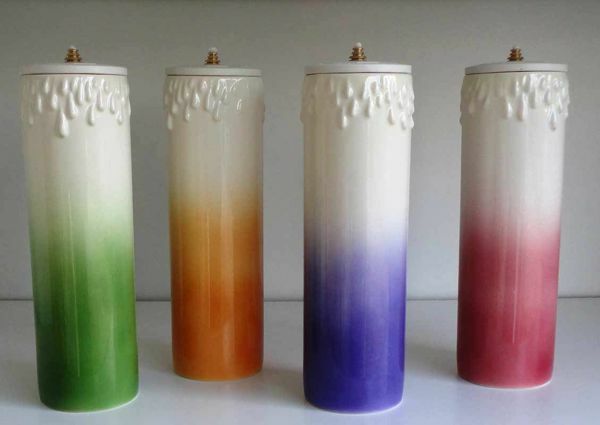 Immagine di Set 4 Lucerne da Altare Colori Liturgici a Cera Liquida cm 8x25 (3,1x9,8 in) Candela Lampade Olio Ceramica