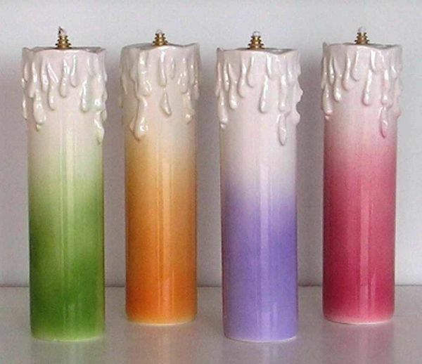 Immagine di Set 4 Lucerne da Altare Colori Liturgici a Cera Liquida cm 6,2x23 (2,4x9,1 in) Candela Lampade Olio Ceramica