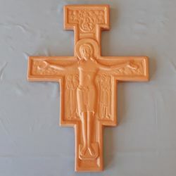 Immagine di Crocifisso da Parete Croce San Damiano cm 36x28 (14,2x11 in) in Terracotta di Deruta (Italia) 