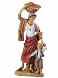 Immagine di Donna con Bimbo e Pane cm 125 (50 Inch) Presepe Fontanini Statua per Esterno in Resina dipinta a mano