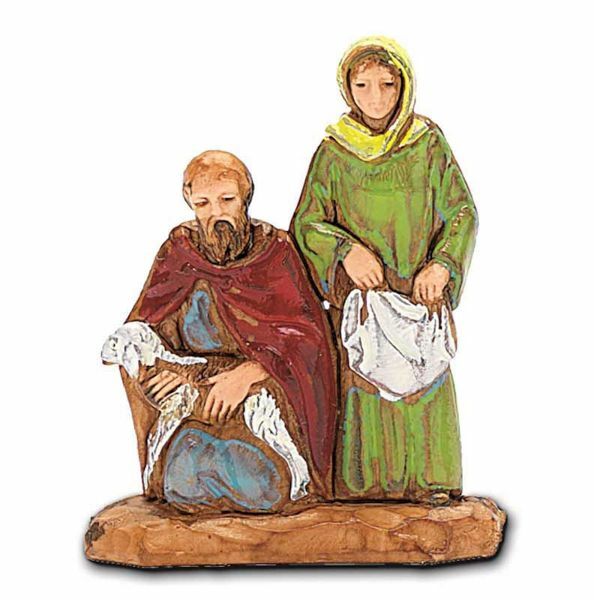 Immagine di Donna con Pastore inginocchiato cm 3,5 (1,4 inch) Presepe Landi Moranduzzo in PVC stile Napoletano