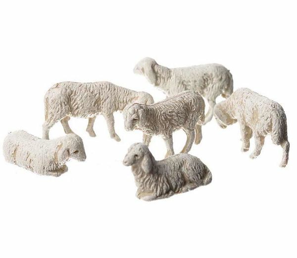 Immagine di Gruppo 6 Pecore cm 3,5 (1,4 inch) Presepe Landi Moranduzzo in PVC stile Napoletano