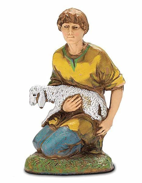 Picture of Kneeling Shepherd with Sheep cm 10 (3,9 inch) Landi Moranduzzo Nativity Scene in PVC, Neapolitan style