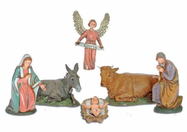 Immagine di Gruppo Natività Sacra Famiglia 6 pz cm 10 (3,9 inch) Presepe Landi Moranduzzo in PVC stile Napoletano