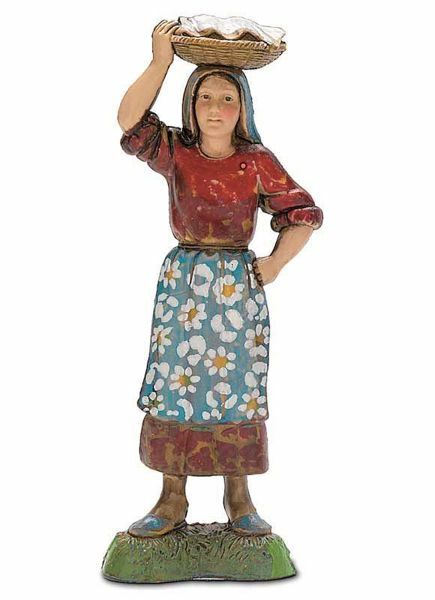 Imagen de Mujer con Cesta cm 10 (3,9 inch) Belén Landi Moranduzzo en PVC, estilo Napolitano