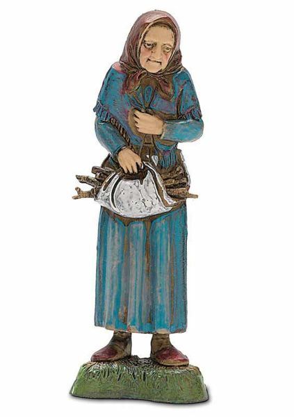 Picture of Old Woman with Wood cm 10 (3,9 inch) Landi Moranduzzo Nativity Scene in PVC, Neapolitan style