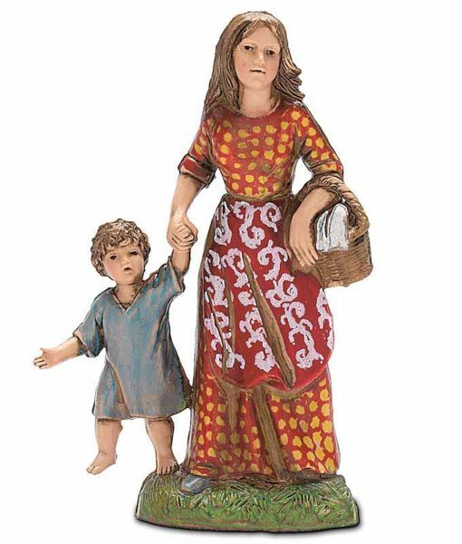Picture of Woman with Boy and Basket cm 10 (3,9 inch) Landi Moranduzzo Nativity Scene in PVC, Neapolitan style