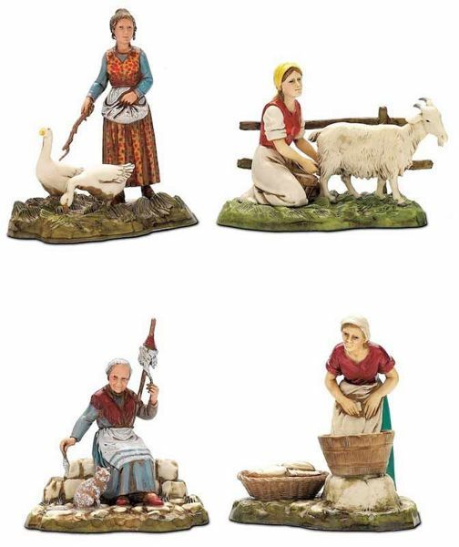 Picture of 4 Women Crafts Set cm 10 (3,9 inch) Landi Moranduzzo Nativity Scene in PVC, Neapolitan style