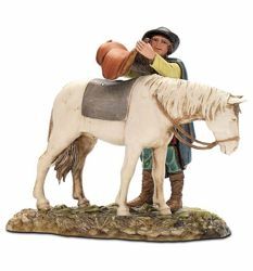 Immagine di Gruppo Uomo e Cavallo cm 10 (3,9 inch) Presepe Landi Moranduzzo in PVC stile Napoletano